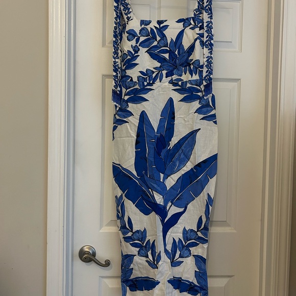 NWT CALYPSO‎ ST. BARTH Linen Blend Beaded Strap Placed Print Midi Dress SZ S - Picture 4 of 16